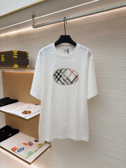 Burberry Check-Base Knight Motif Crew-Neck Short-Sleeve T-Shirt