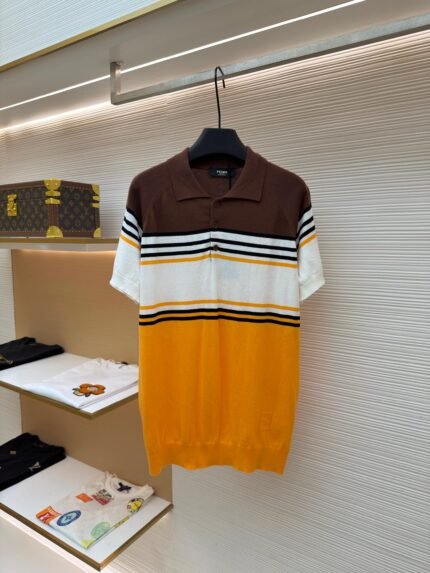Fendi Color-Block Striped Raglan Short-Sleeve Polo Shirt
