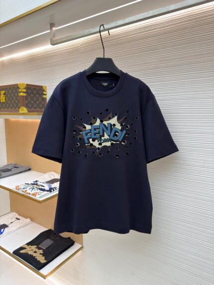 Fendi Openwork Embroidered Crew-Neck Short-Sleeve Top