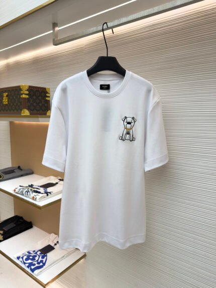 Fendi Short-Sleeve T-Shirt with Cartoon Puppy Appliqué Embroidery