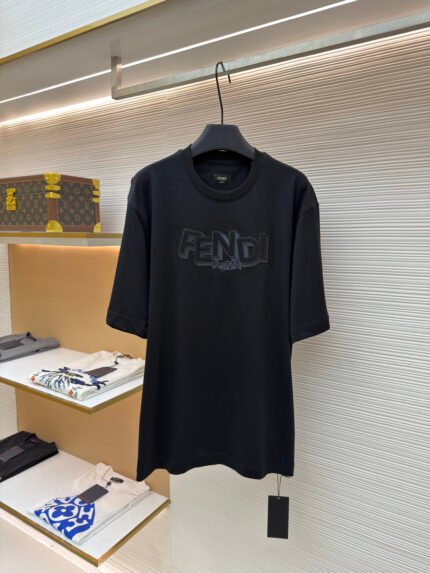Fendi Short-Sleeve T-Shirt with Appliqué, Embroidery, and Rhinestone Logo