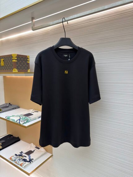 Fendi Crew-Neck Short-Sleeve T-Shirt with "Rice Grain" Embroidery