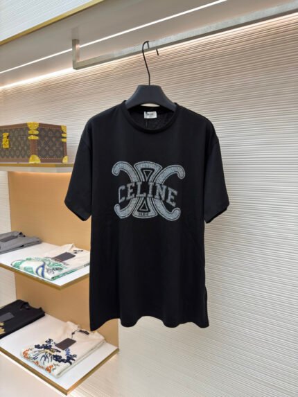 Celine Triomphe Print Crew-Neck Short-Sleeve T-Shirt