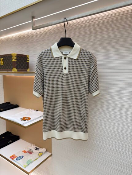 Celine Linen-Tencel Blend Knit Polo Shirt