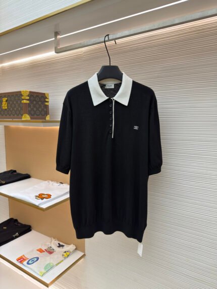 Celine Solid-Color Logo-Detail Short-Sleeve Polo Shirt