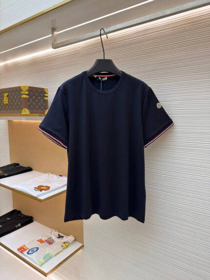 Moncler Cotton T-Shirt with Logo and Tricolor Trim