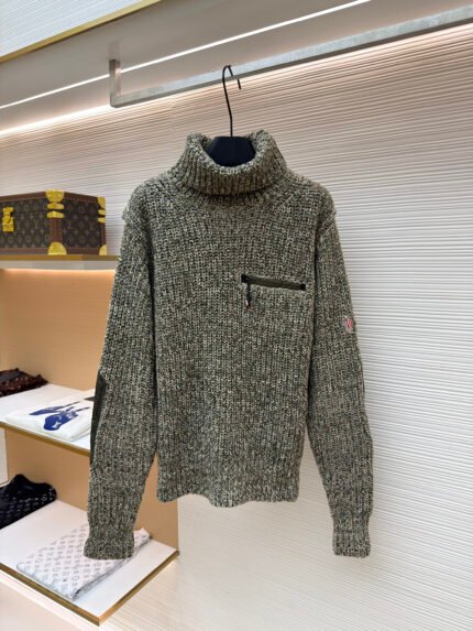 Moncler Embroidered Logo Panel High-Neck Long-Sleeve Sweater