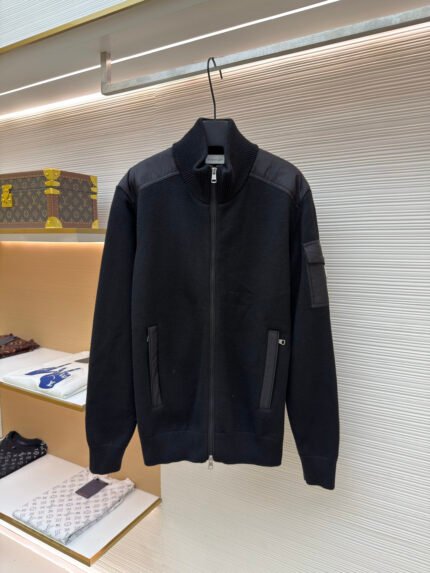 Moncler Knit-Panel Nylon Zip-Up Cardigan