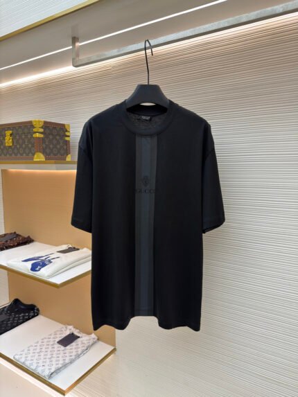 Gucci Ultra-thin Silk Short-Sleeve Shirt with Vertical Stripes