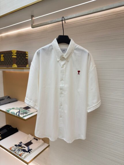 Ami Paris Boxy Shirt with Heart Embroidery