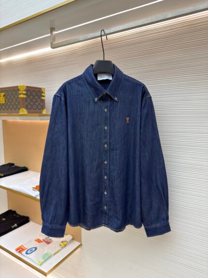 Ami Paris Embroidered Denim Shirt