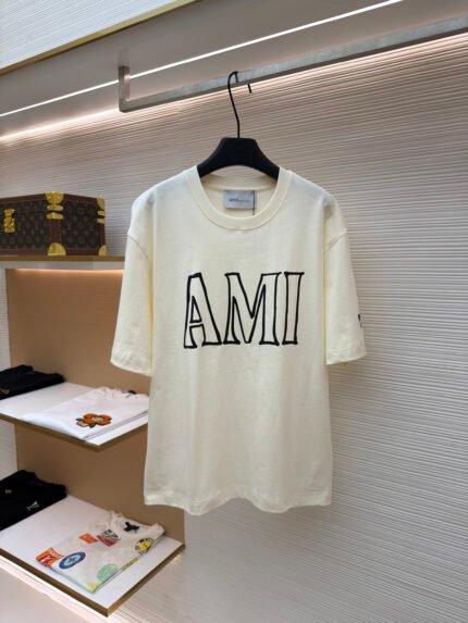 Ami Paris Boxy Short-Sleeve T-Shirt with Letter Print