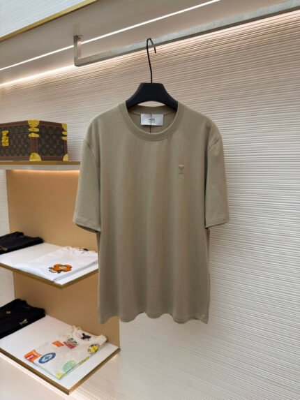 Ami Paris Solid-Color Short-Sleeve T-Shirt with Embossed ADC Silhouette