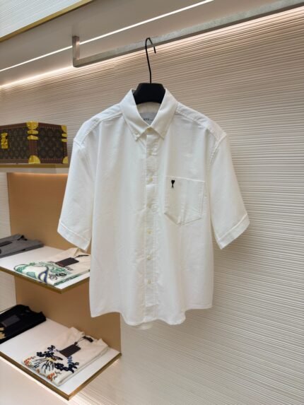 Ami Paris Heart-Embroidered Short-Sleeve Shirt