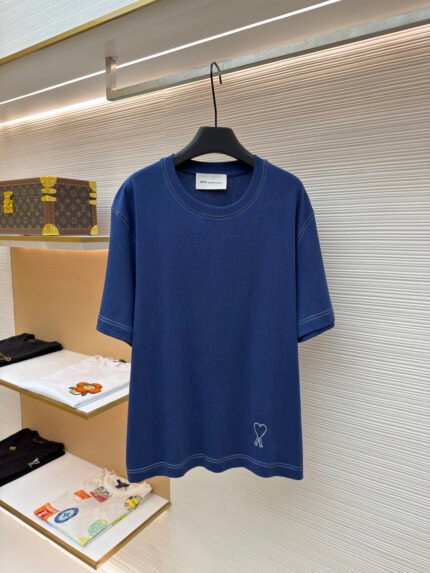 Ami Paris Boxy Short-Sleeve Tee with Embroidered and Top-Stitched ADC Logo