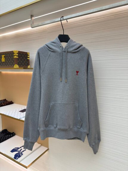 Ami Paris Red Cotton Sweatshirt with ADC Embroidery