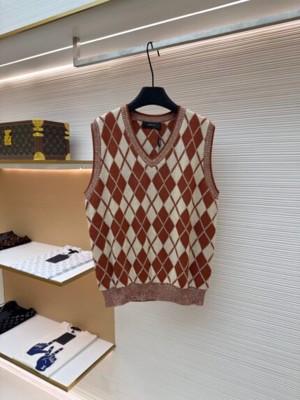 Ami Paris V-Neck Argyle Knit Vest