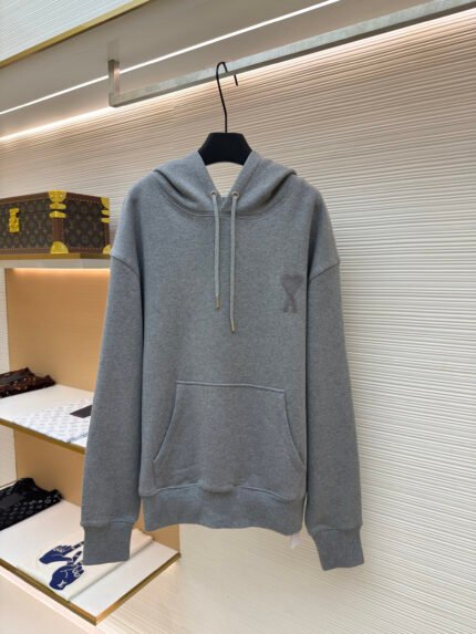 Ami Paris Cotton Hoodie with Heart Logo Embroidery