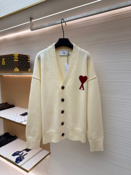 Ami Paris Heart-Jacquard Cardigan