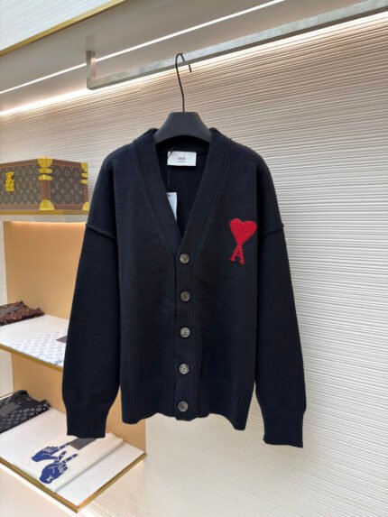 Ami Paris Heart-Jacquard Cardigan