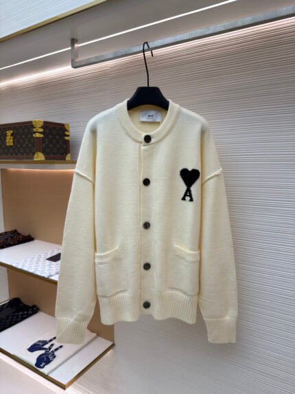 Ami Paris Heart-Jacquard Knit Cardigan