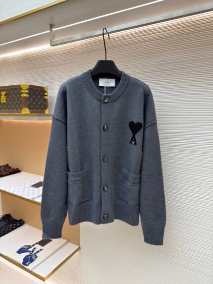 Ami Paris Heart-Jacquard Knit Cardigan