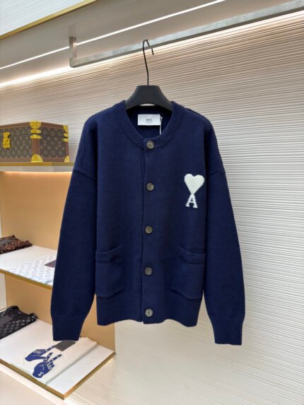 Ami Paris Heart-Jacquard Knit Cardigan