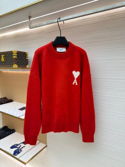 Ami Paris Heart-Jacquard Crew-Neck Sweater