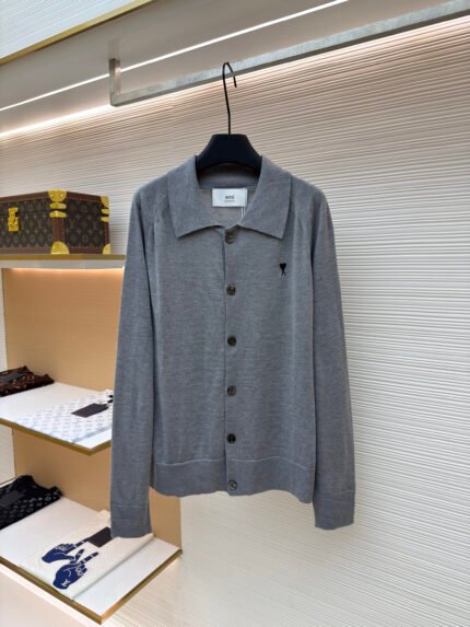 Ami Paris Heart-Embroidered Knit Cardigan
