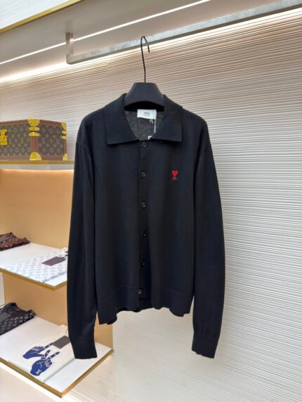 Ami Paris Heart-Embroidered Knit Cardigan