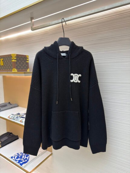 Celine Embroidered Logo Knit Hoodie