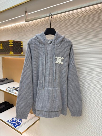 Celine Embroidered Logo Knit Hoodie