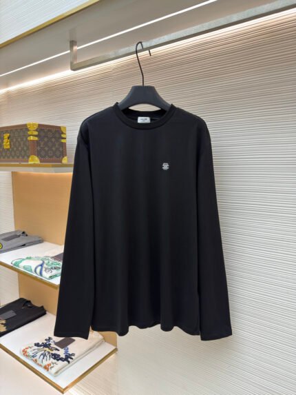 Celine Loose-Fit Long-Sleeve Crew-Neck Pullover with Embroidered Logo