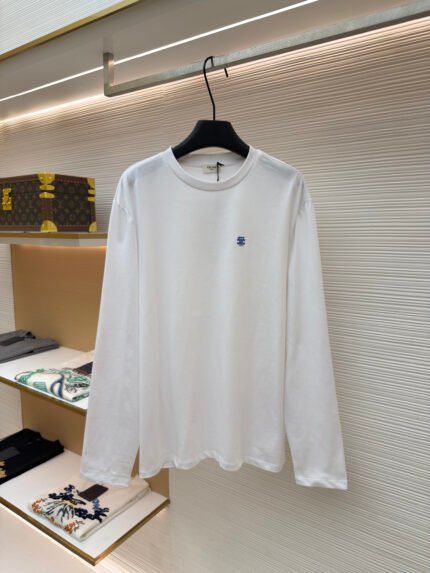 Celine Loose-Fit Long-Sleeve Crew-Neck Pullover with Embroidered Logo