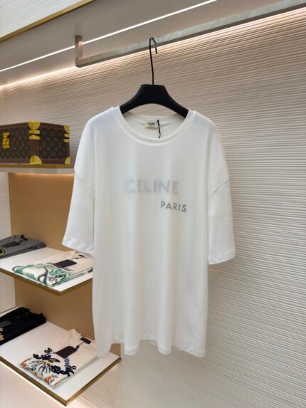 Celine Layered-Look Combed Cotton Double-Layer T-Shirt with Rubber Print