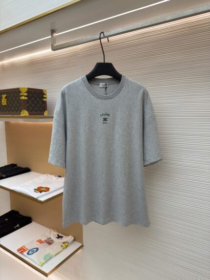Celine Solid-Color Logo Print Short-Sleeve T-Shirt
