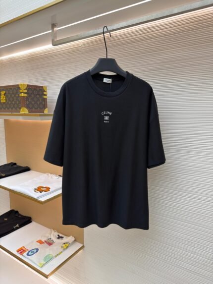 Celine Solid-Color Logo Print Short-Sleeve T-Shirt