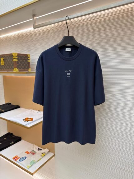 Celine Solid-Color Logo Print Short-Sleeve T-Shirt