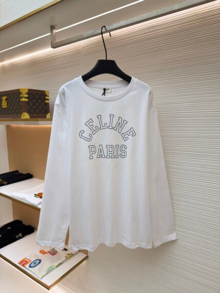 Celine Black-Frame Print Crew-Neck Long-Sleeve Top