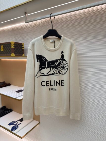 Celine Letter-Print Carriage Logo Knit Top