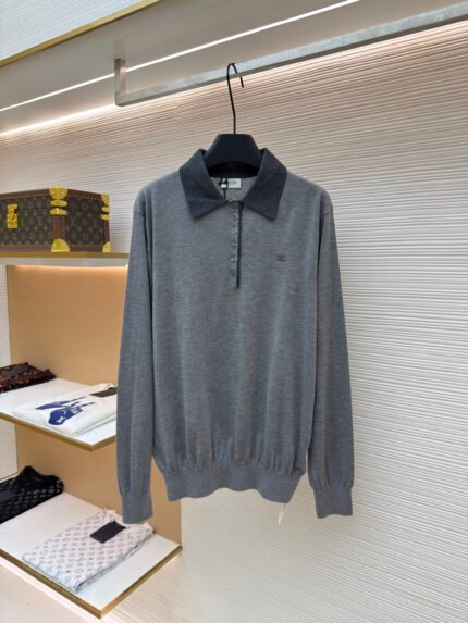 Celine Embroidered Wool Long-Sleeve Top with Button Detail