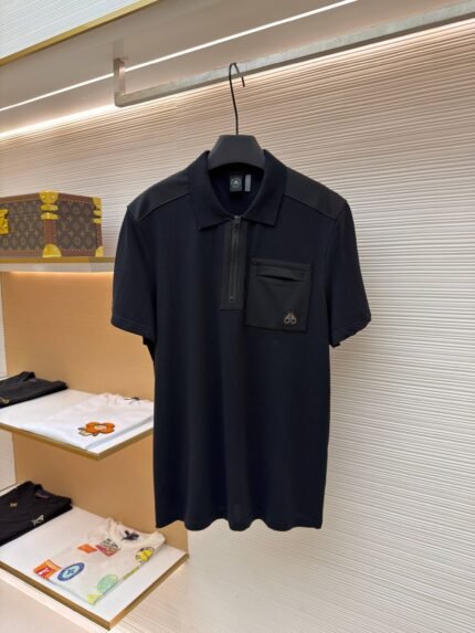 Moose Knuckles Short-Sleeve Polo with Patch Pocket and Logo Detail