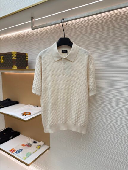 Brioni Herringbone Knit Polo Short Sleeve