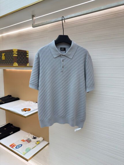 Brioni Herringbone Knit Polo Short Sleeve