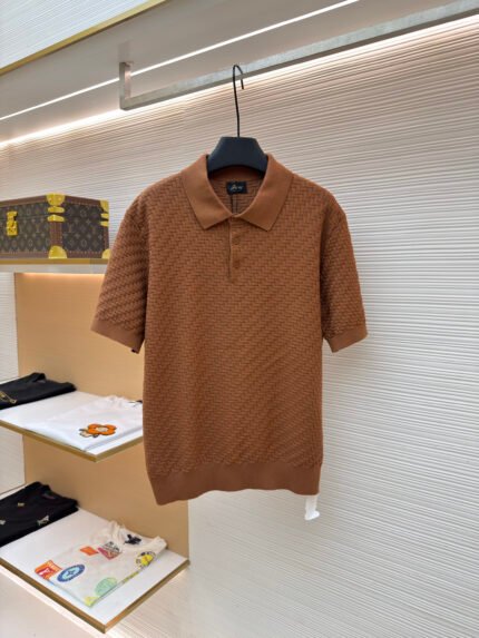 Brioni Herringbone Knit Polo Short Sleeve