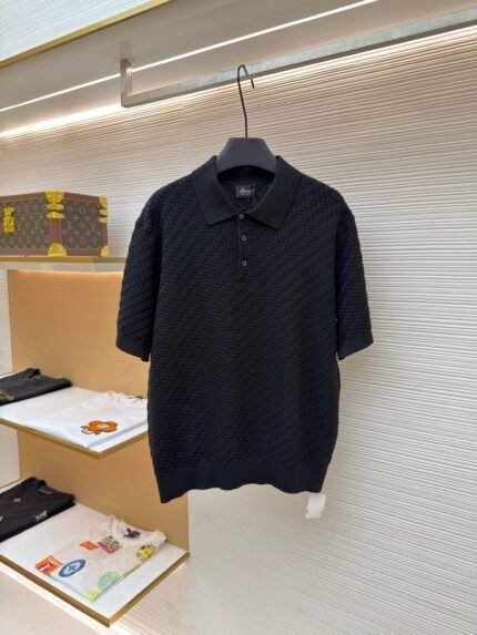 Brioni Herringbone Knit Polo Short Sleeve