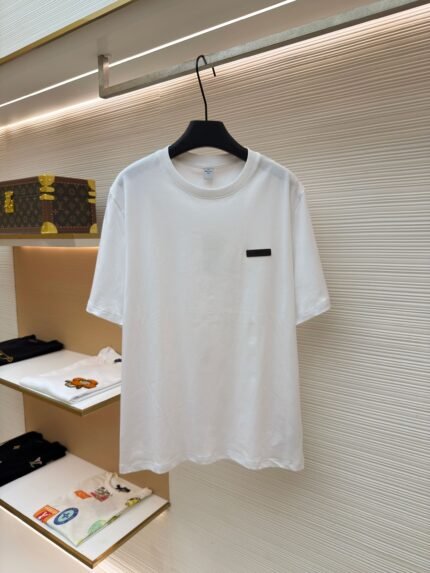 Berluti Cotton T-Shirt with Leather Logo Patch and Crew Neck