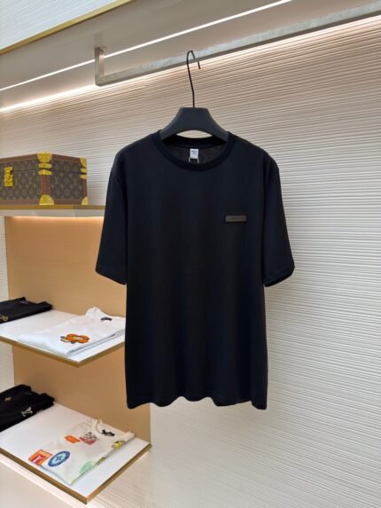 Berluti Cotton T-Shirt with Leather Logo Patch and Crew Neck