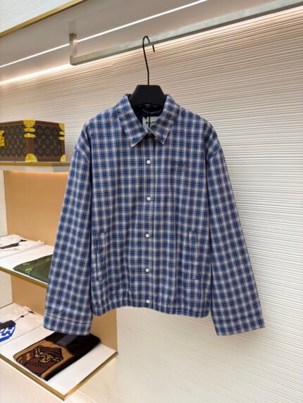 MIU MIU Checked Button-Front Jacket with Patch Embroidery
