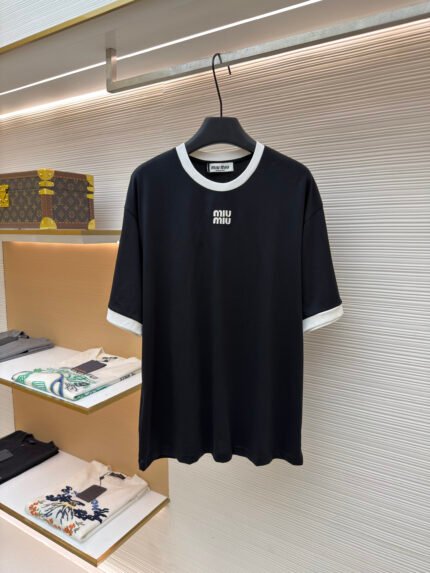 MIU MIU Embroidered Logo Short-Sleeve Top